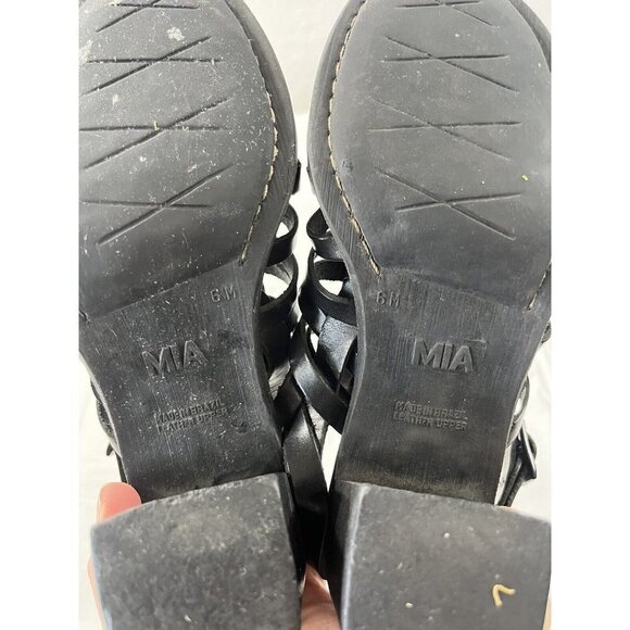 VTG MIA Leather Fishermen Sandals size 6 Black Leather Sandals Gladiator - Picture 11 of 11